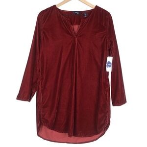 NWT INDIGO Velvet Tunic Shirt Women's Sz S Burgundy Red L/S Pockets Pullover NEW